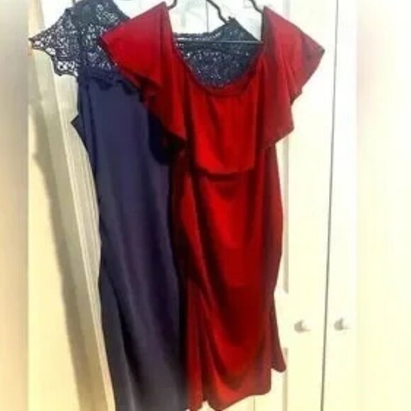 Off Shoulder Burgundy Dark Red Maternity Dress stretchy M L 10/12 - Picture 7 of 9